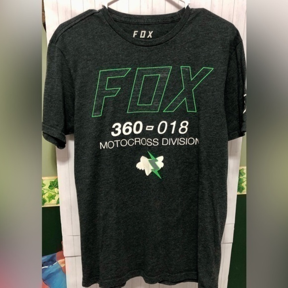 🧊Fox Brand Dark Gray & Green Motocross T-shirt